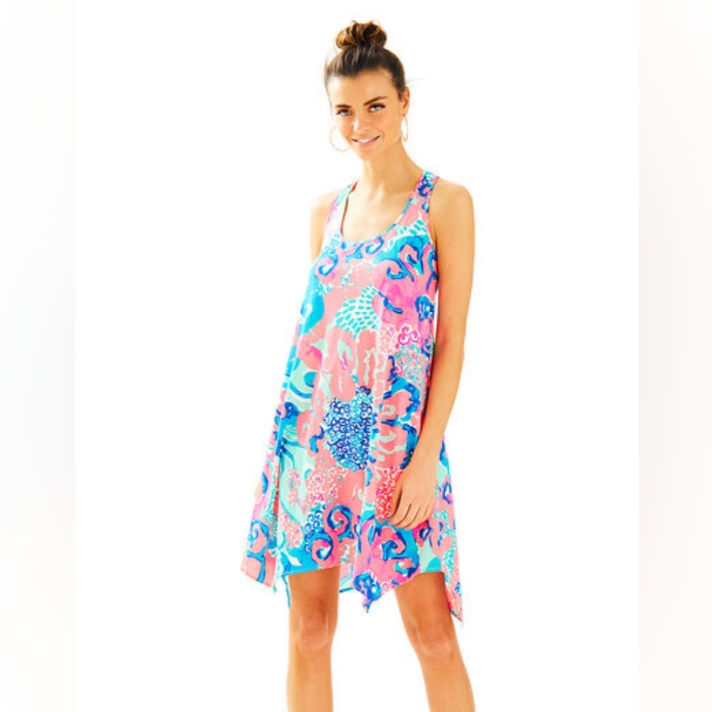 Lilly Pulitzer Melle Trapeze Dress Coral Reef I'm So Jelly XL